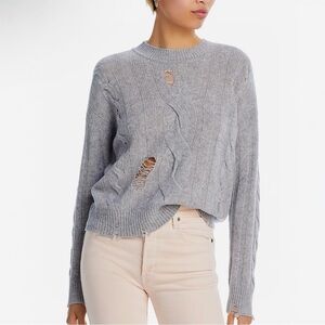 NWT Aqua Bloomimgdale's Cashmere Distressed Cable Crewneck Cashmere Sweater XS